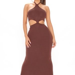 FASHION NOVA Brown Knot Maxi Dress